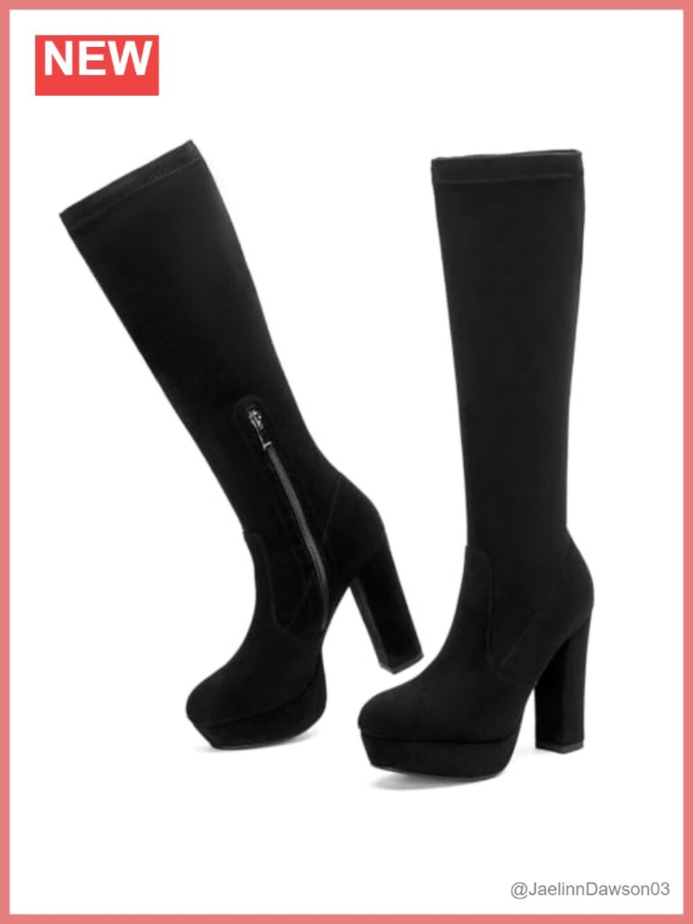 Women's Knee High Stretch Boots Chunky Heel Platform Side Zip Synthetic Boots